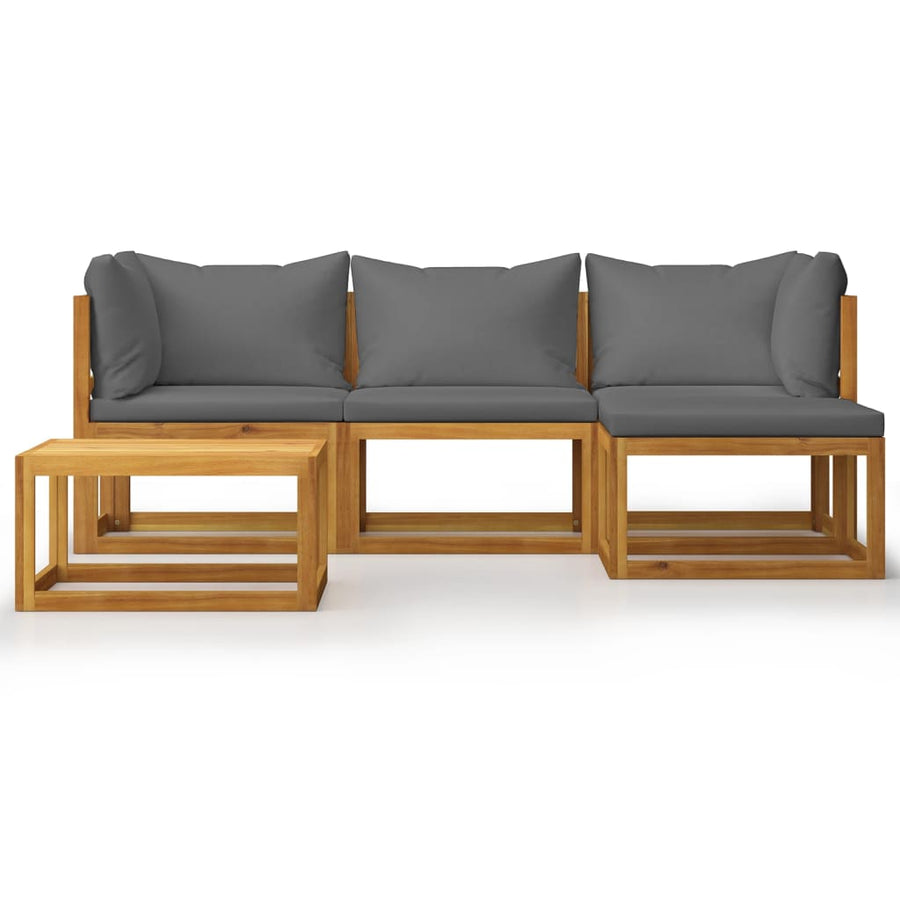 5-Delige Loungeset Met Kussens Massief Acaciahout Donkergrijs 2x hoek + midden + voetensteun + Tafel