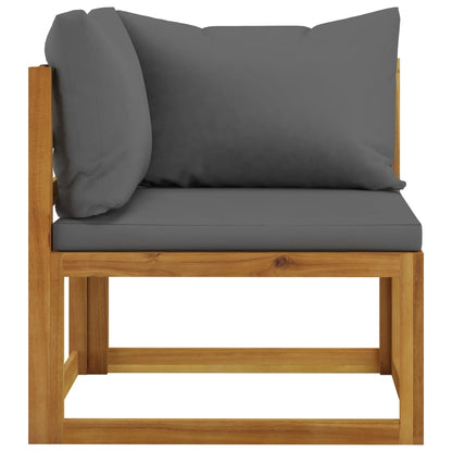 5-Delige Loungeset Met Kussens Massief Acaciahout Donkergrijs 2x hoek + midden + voetensteun + Tafel