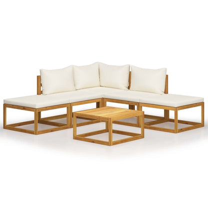 6-Delige Loungeset Met Kussens Massief Acaciahout crème hoek + 2x midden + 2x voetensteun + Tafel