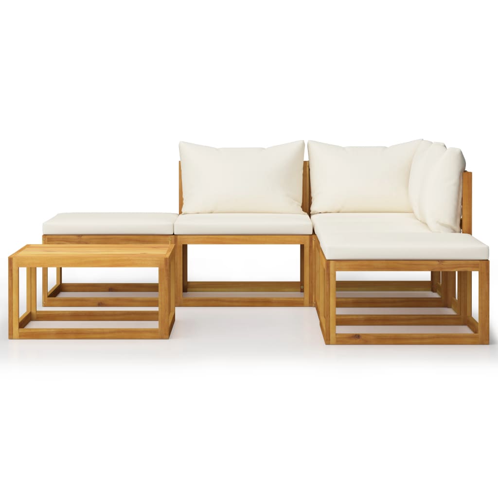 6-Delige Loungeset Met Kussens Massief Acaciahout crème hoek + 2x midden + 2x voetensteun + Tafel