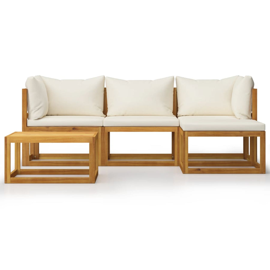 5-Delige Loungeset Met Kussens Massief Acaciahout crème 2x hoek + midden + voetensteun + Tafel
