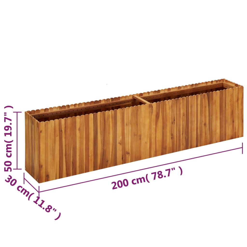 Plantenbak Verhoogd Massief Acaciahout 200 x 30 x 50 cm