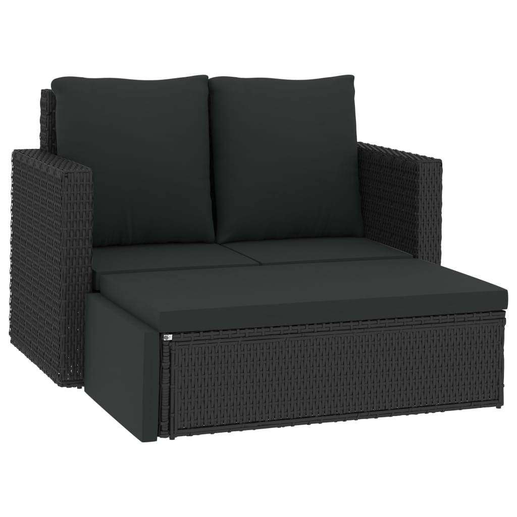 -Delige Loungeset Met Kussens Poly Rattan Zwart