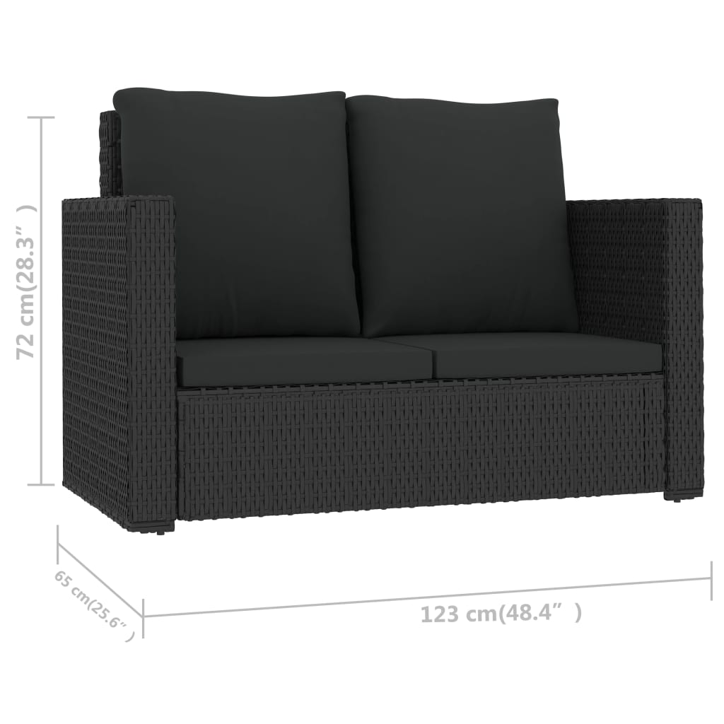 -Delige Loungeset Met Kussens Poly Rattan Zwart
