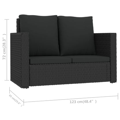 -Delige Loungeset Met Kussens Poly Rattan Zwart