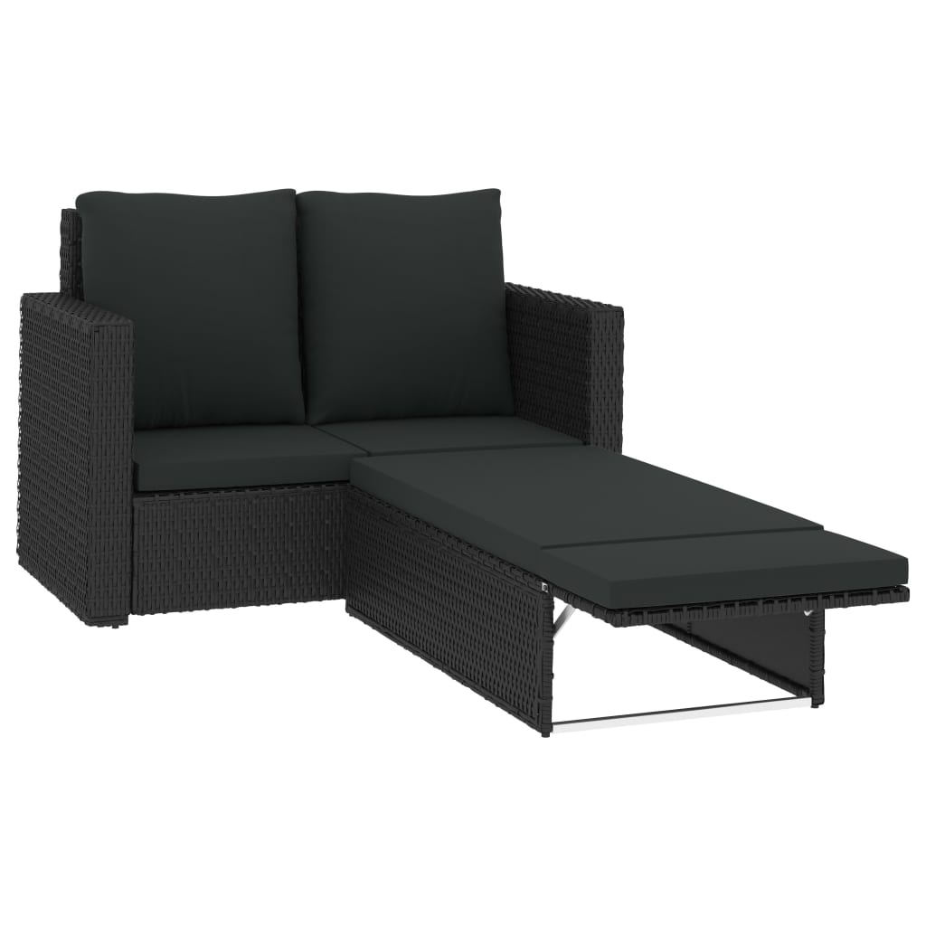 -Delige Loungeset Met Kussens Poly Rattan Zwart