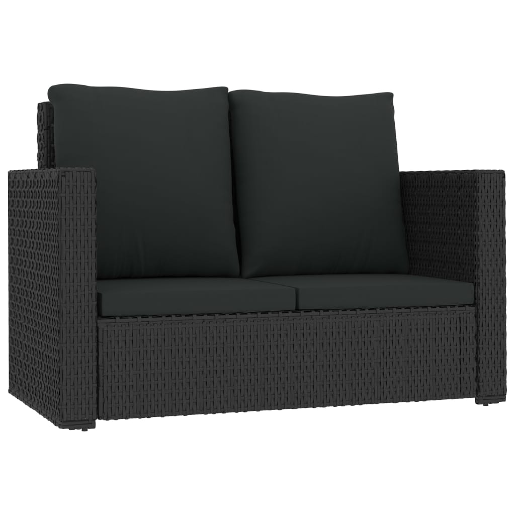 -Delige Loungeset Met Kussens Poly Rattan Zwart