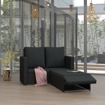 -Delige Loungeset Met Kussens Poly Rattan Zwart