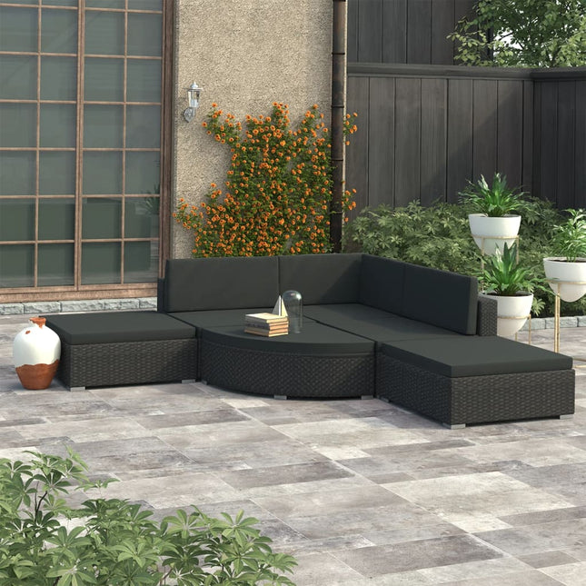 6-Delige Loungeset Met Kussens Poly Rattan Zwart