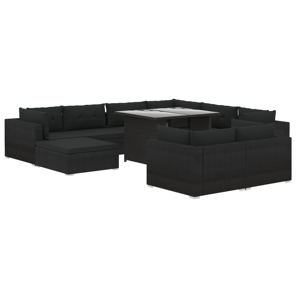 10-Delige Loungeset Met Kussens Poly Rattan Zwart