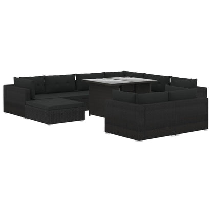 10-Delige Loungeset Met Kussens Poly Rattan Zwart