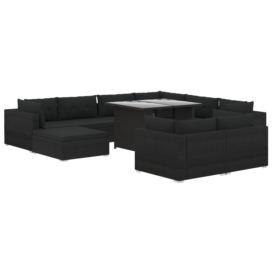 10-Delige Loungeset Met Kussens Poly Rattan Zwart