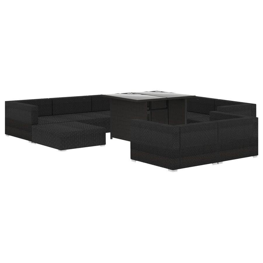10-Delige Loungeset Met Kussens Poly Rattan Zwart