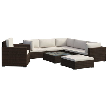 -Delige Loungeset Met Kussens Poly Rattan Bruin