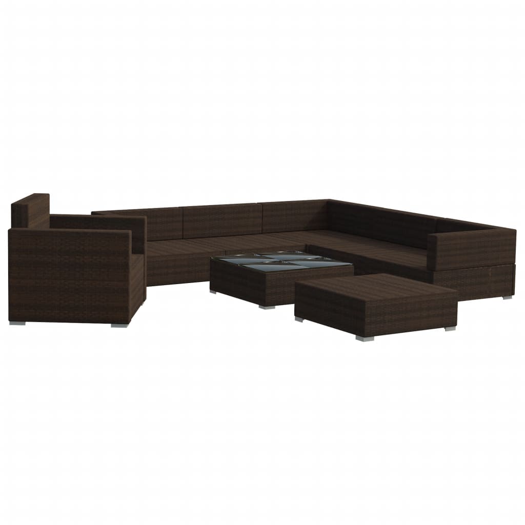 -Delige Loungeset Met Kussens Poly Rattan Bruin