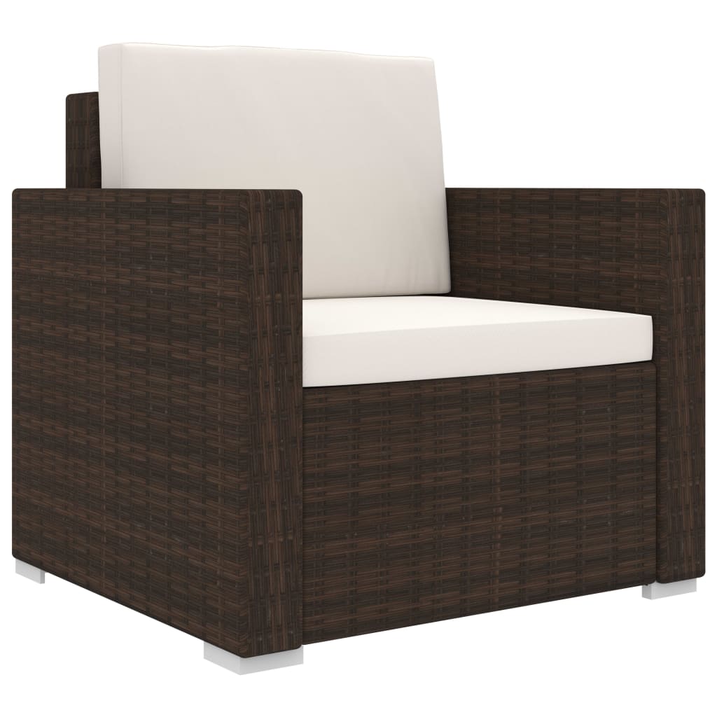 -Delige Loungeset Met Kussens Poly Rattan Bruin
