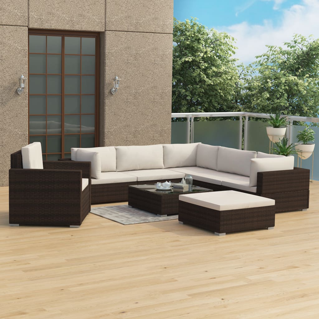 -Delige Loungeset Met Kussens Poly Rattan Bruin