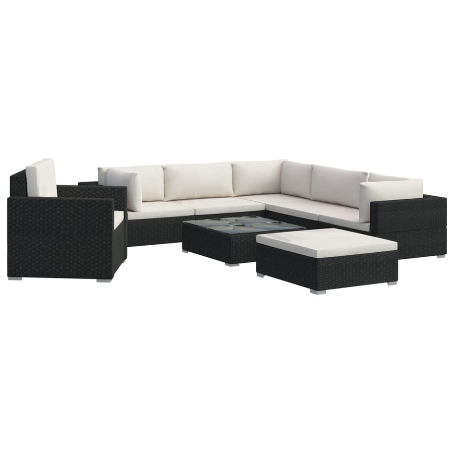 8-Delige Loungeset Met Kussens Poly Rattan Zwart Zwart en wit