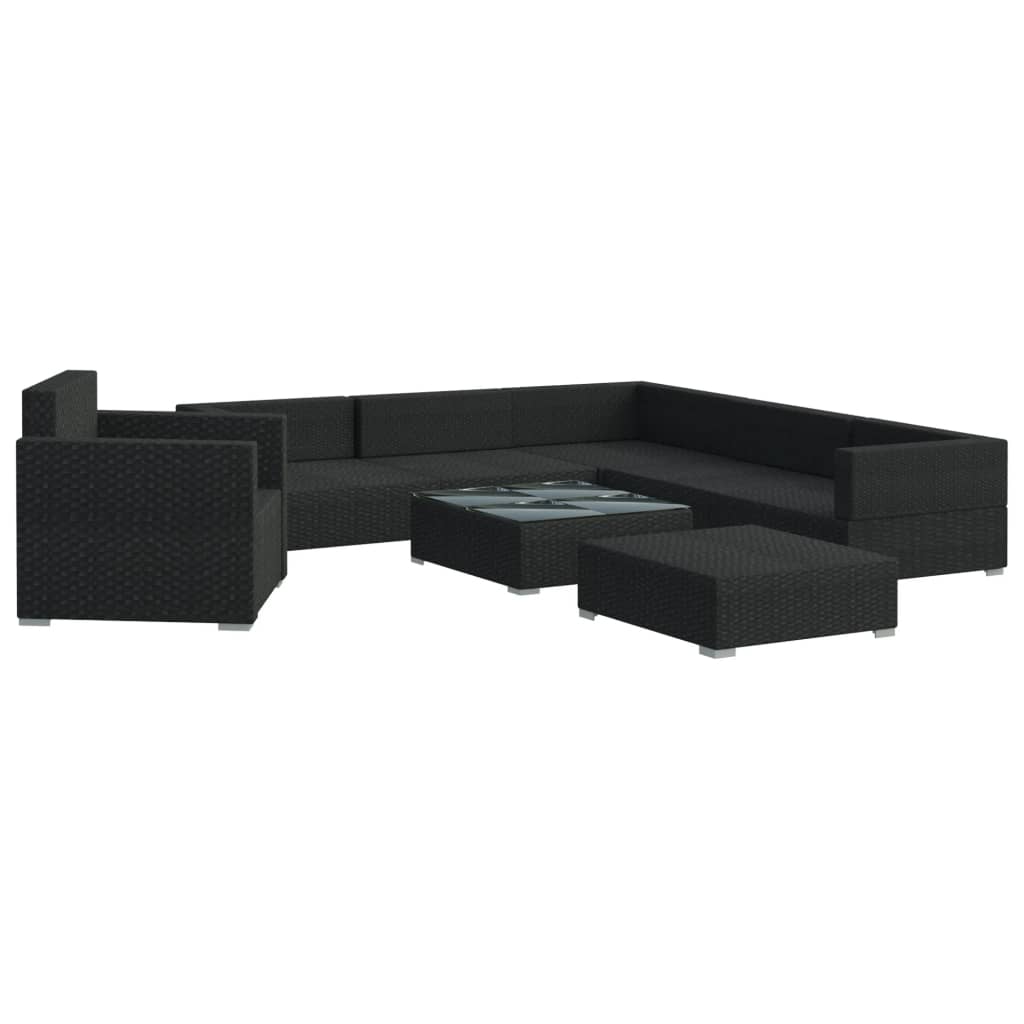8-Delige Loungeset Met Kussens Poly Rattan Zwart Zwart en wit