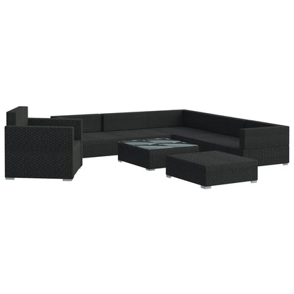 8-Delige Loungeset Met Kussens Poly Rattan Zwart Zwart en wit