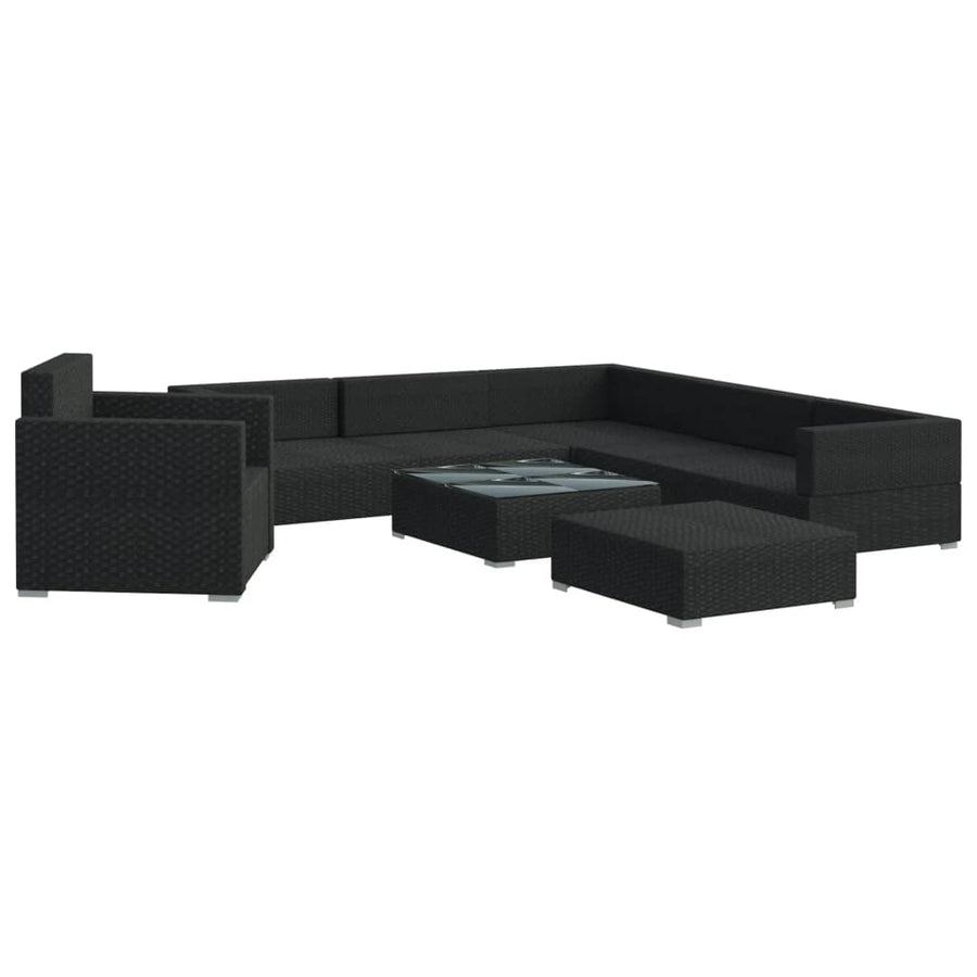 8-Delige Loungeset Met Kussens Poly Rattan Zwart Zwart en wit