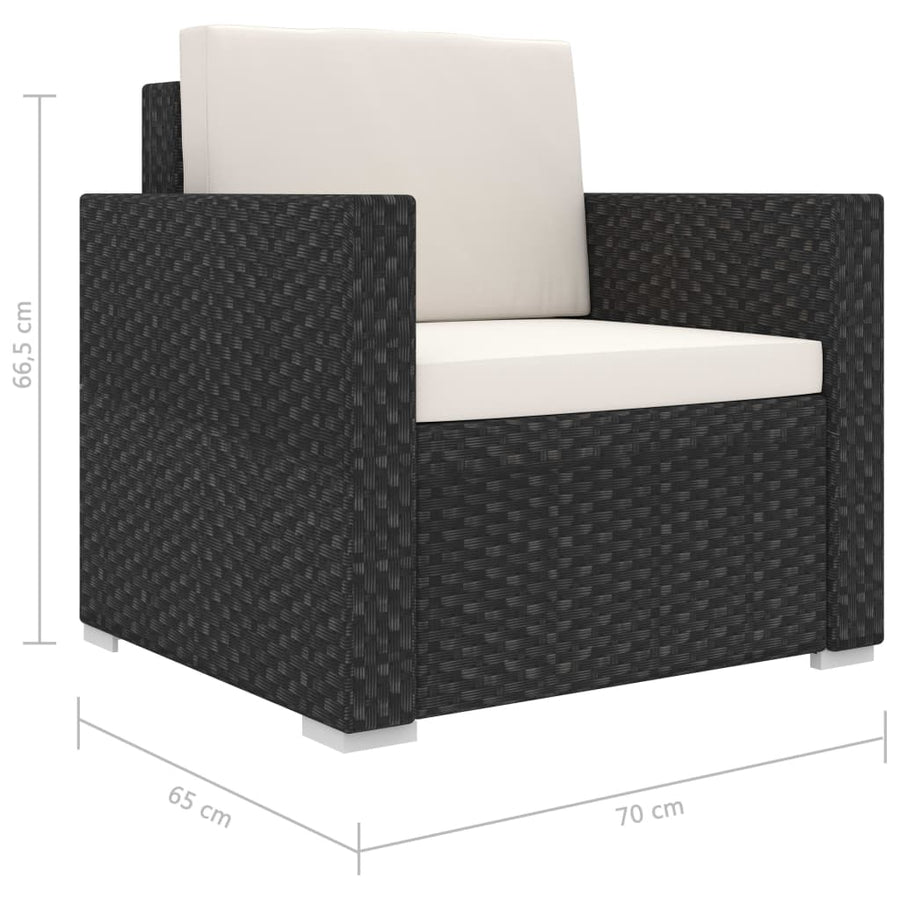 8-Delige Loungeset Met Kussens Poly Rattan Zwart Zwart en wit