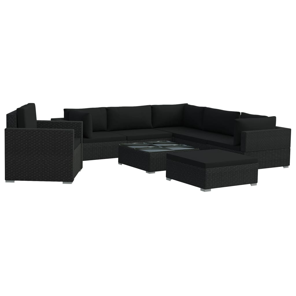 Loungeset Met Kussens Poly Rattan Zwart