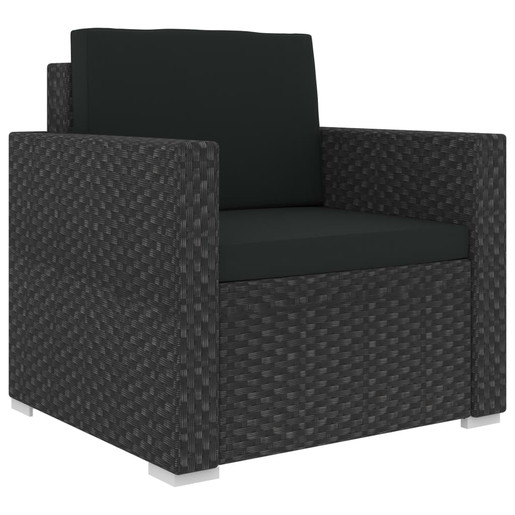 Loungeset Met Kussens Poly Rattan Zwart