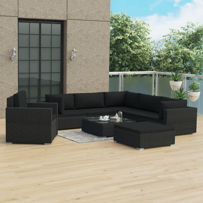 Loungeset Met Kussens Poly Rattan Zwart