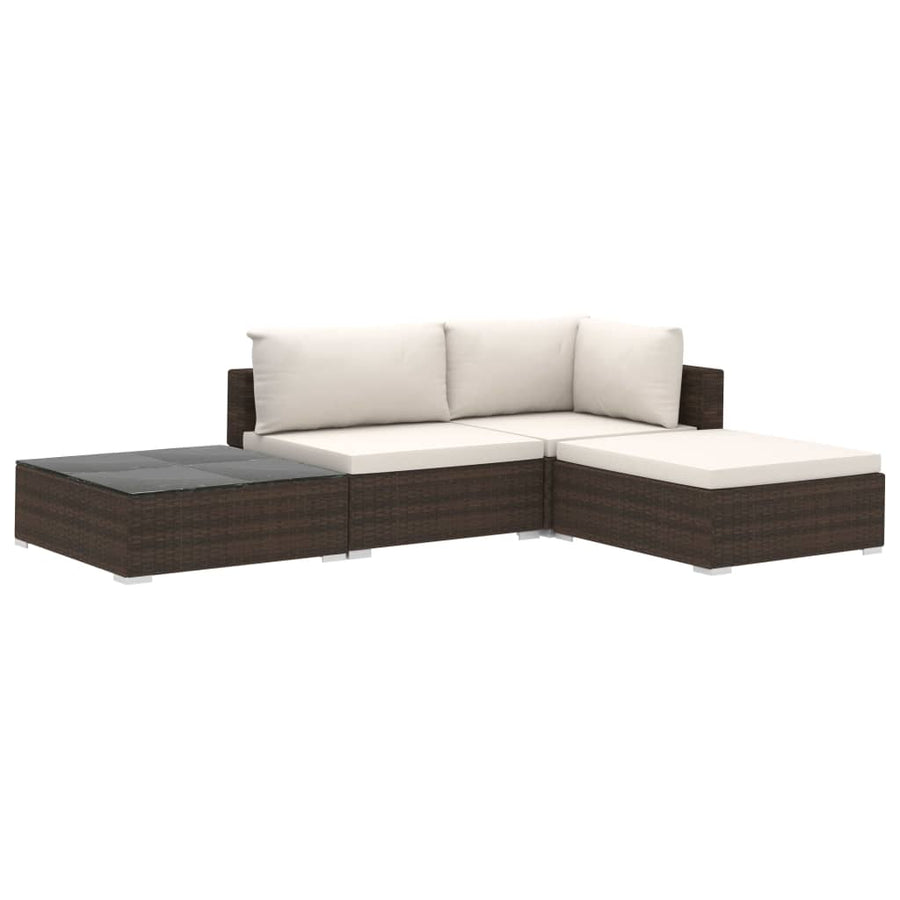 -Delige Loungeset Met Kussens Poly Rattan Bruin