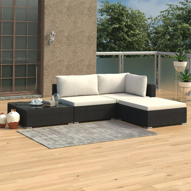 -Delige Loungeset Met Kussens Poly Rattan Zwart en crème