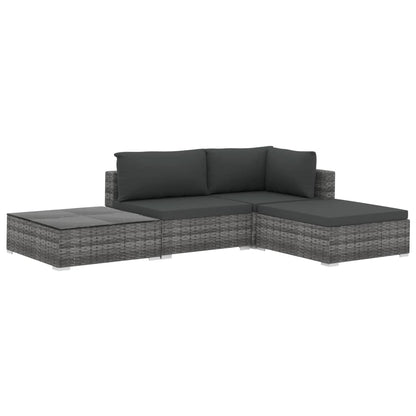 -Delige Loungeset Met Kussens Poly Rattan Grijs