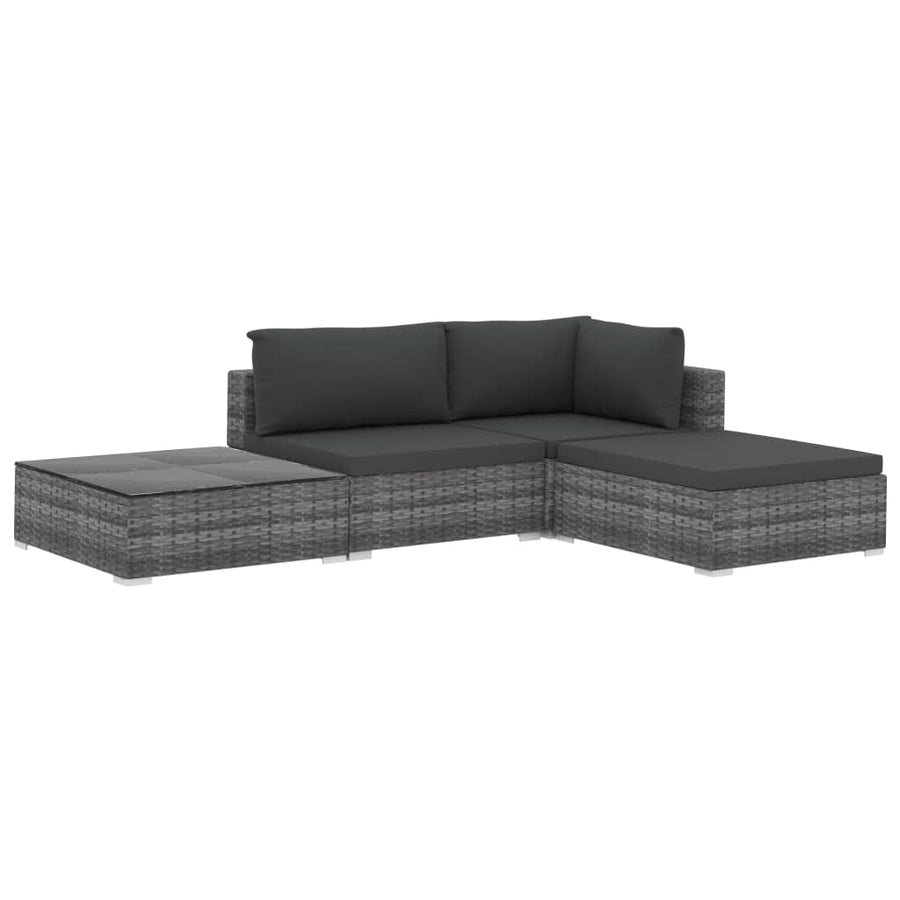 -Delige Loungeset Met Kussens Poly Rattan Grijs