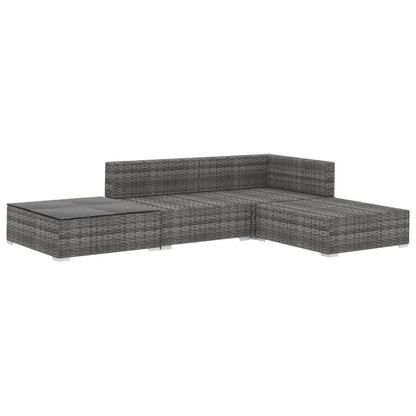 -Delige Loungeset Met Kussens Poly Rattan Grijs