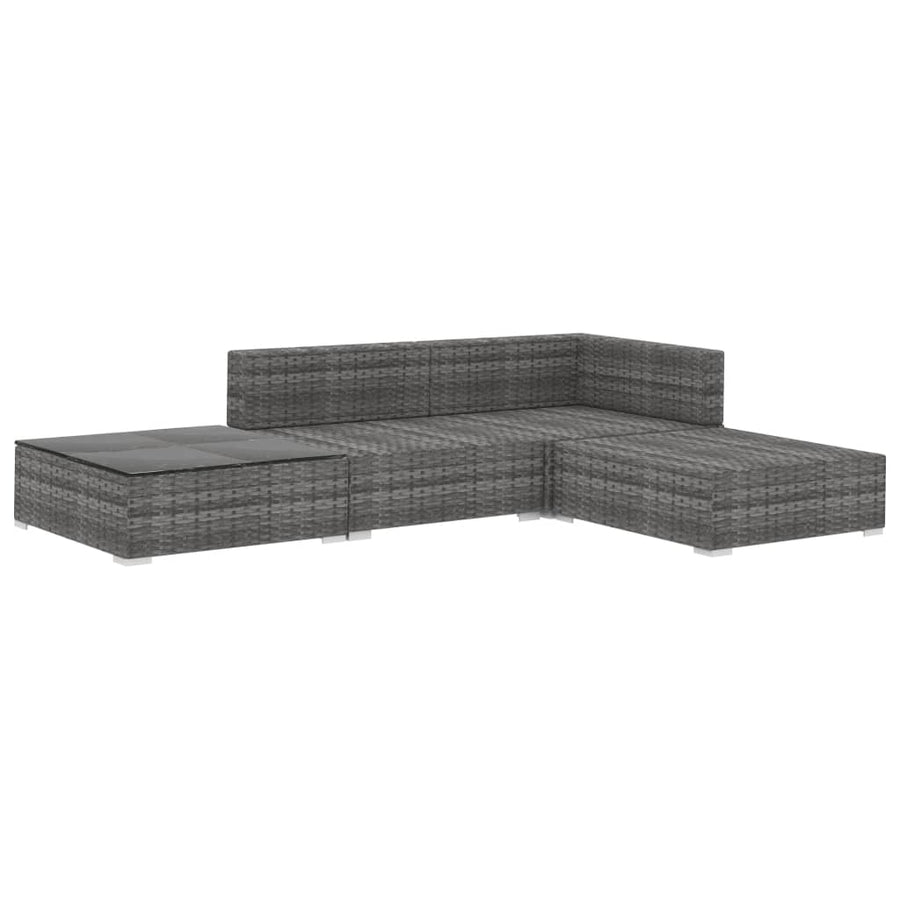 -Delige Loungeset Met Kussens Poly Rattan Grijs