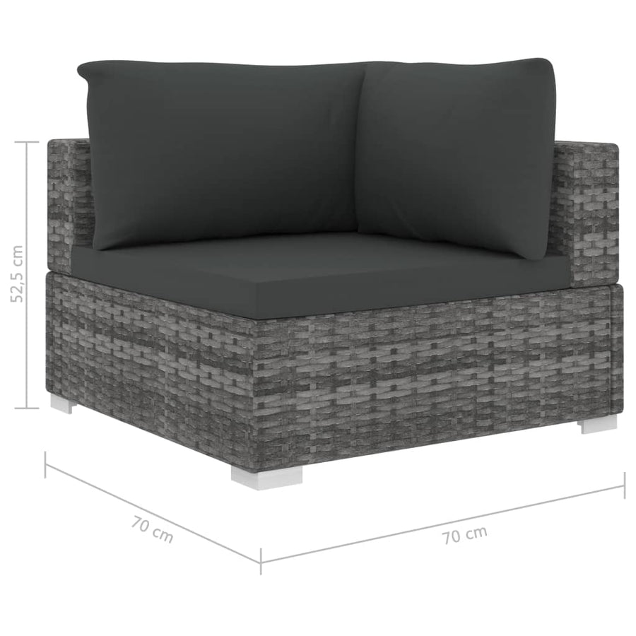 -Delige Loungeset Met Kussens Poly Rattan Grijs