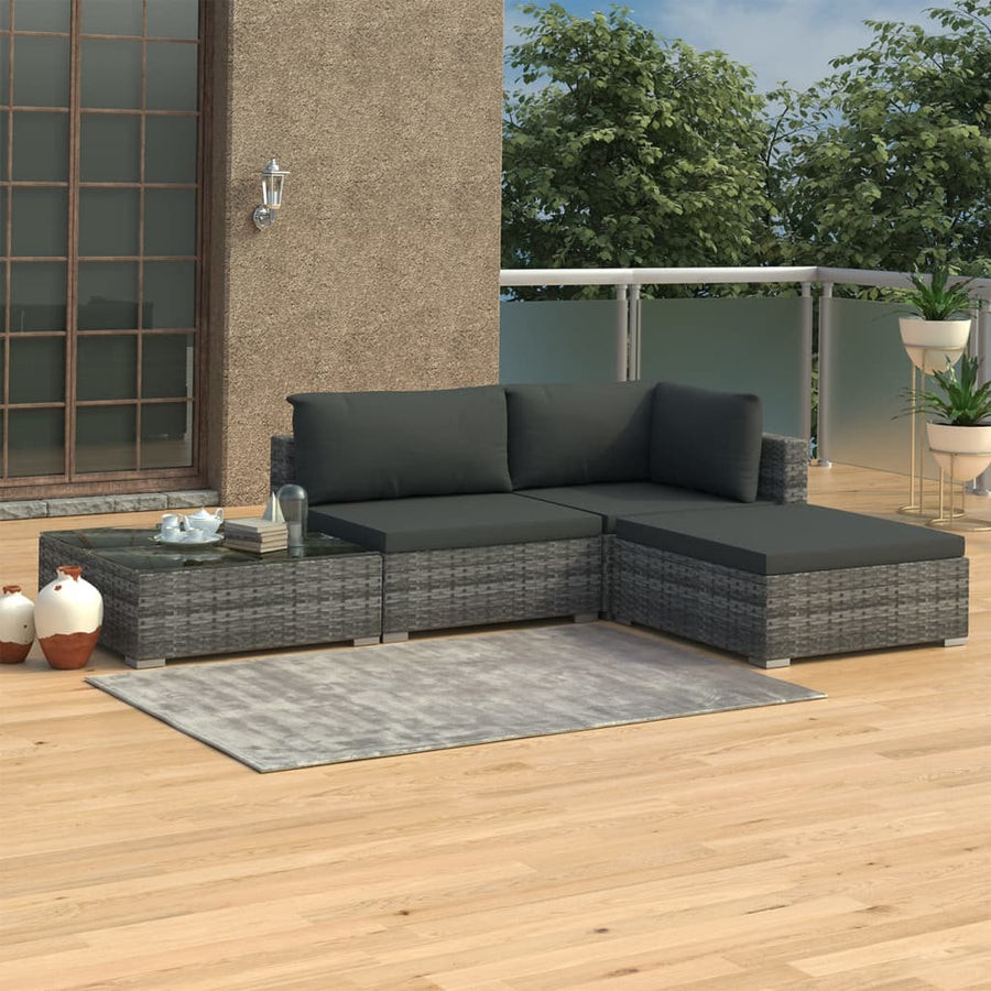 -Delige Loungeset Met Kussens Poly Rattan Grijs