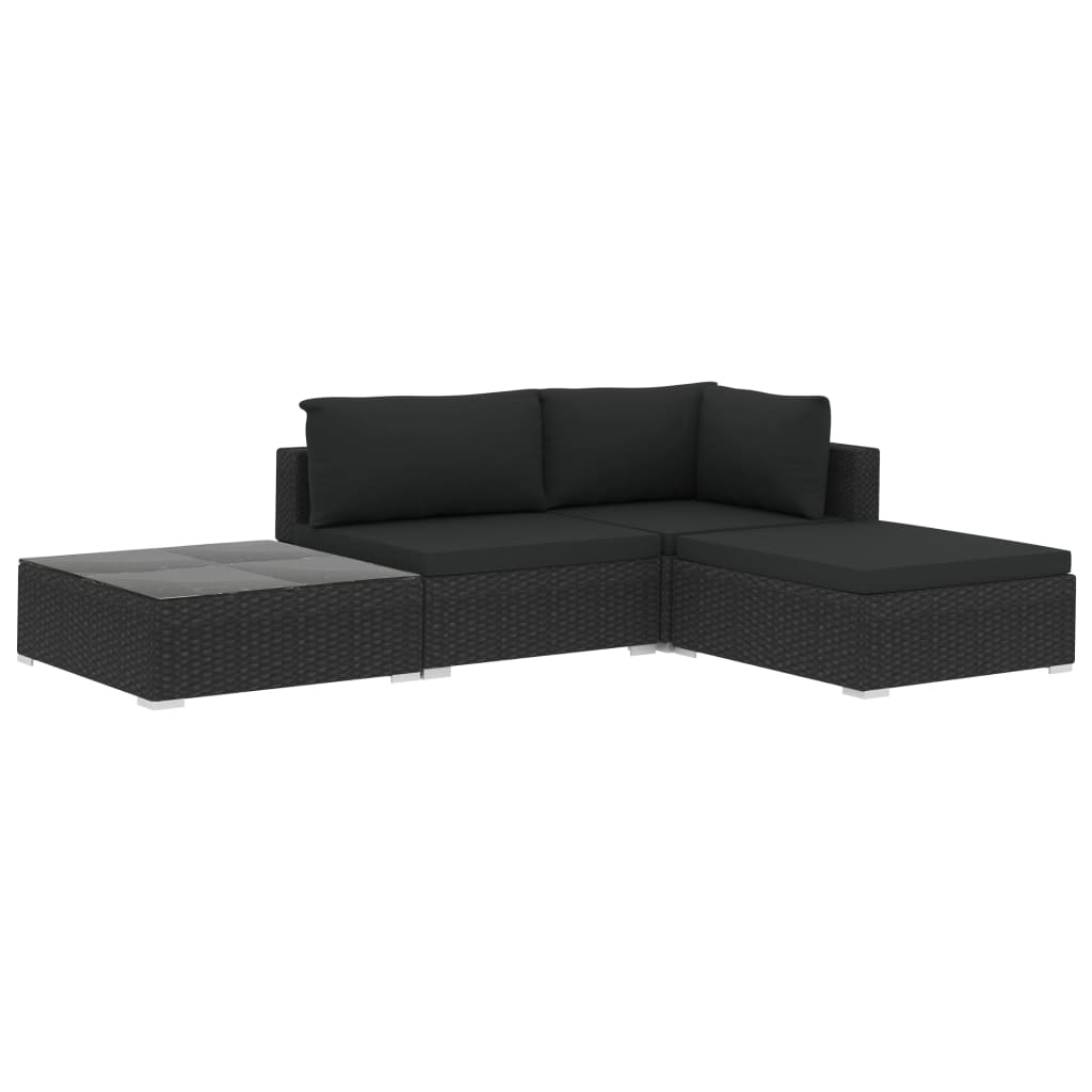 Loungeset Met Kussens Poly Rattan Zwart