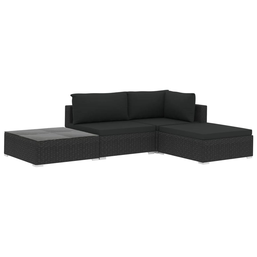 Loungeset Met Kussens Poly Rattan Zwart