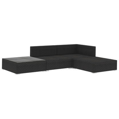 Loungeset Met Kussens Poly Rattan Zwart