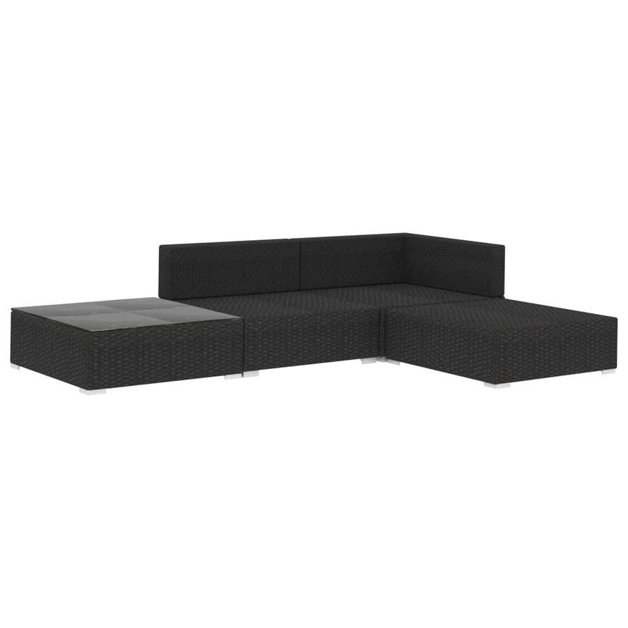 Loungeset Met Kussens Poly Rattan Zwart