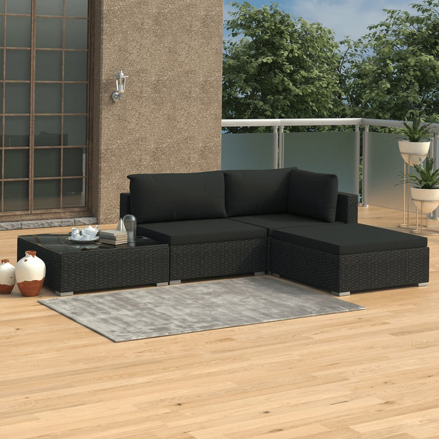 Loungeset Met Kussens Poly Rattan Zwart