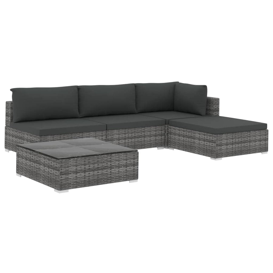 -Delige Loungeset Met Kussens Poly Rattan Grijs