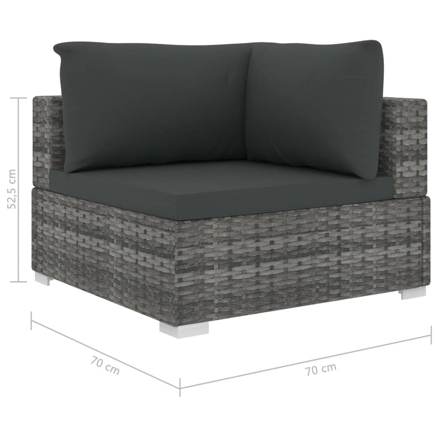 -Delige Loungeset Met Kussens Poly Rattan Grijs