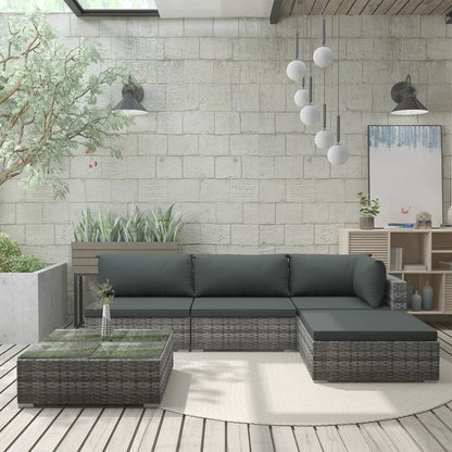 -Delige Loungeset Met Kussens Poly Rattan Grijs