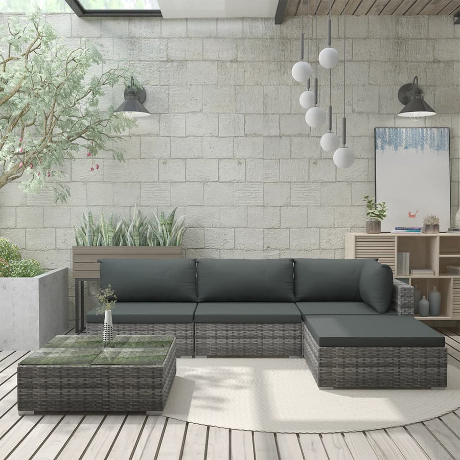-Delige Loungeset Met Kussens Poly Rattan Grijs