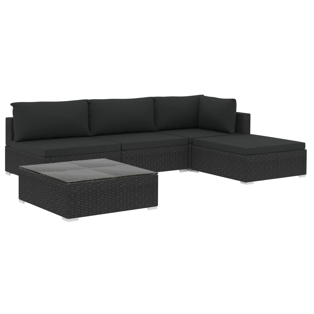 Loungeset Met Kussens Poly Rattan Zwart