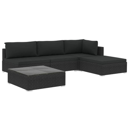 Loungeset Met Kussens Poly Rattan Zwart