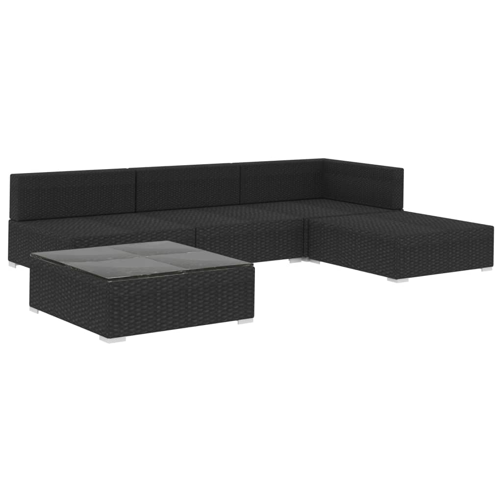 Loungeset Met Kussens Poly Rattan Zwart