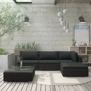 Loungeset poly rattan zwart 5-delig